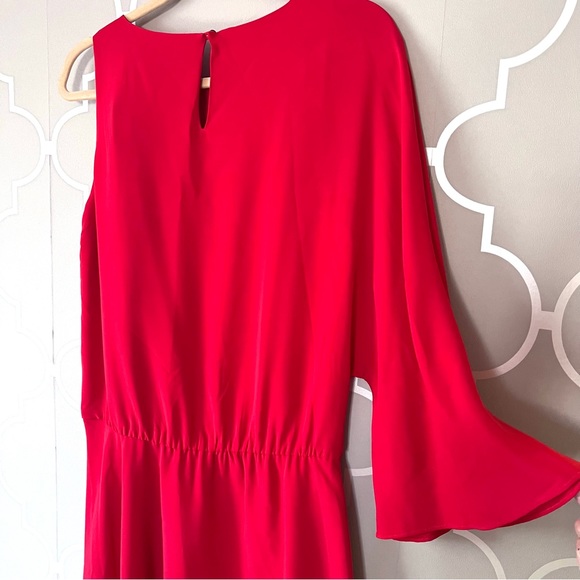 Halston Heritage Asymmetric Faille Blouson Red Asymmetric Dress Silk Size Medium - Picture 7 of 10